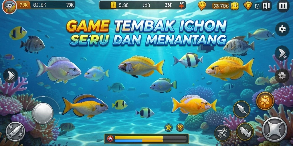 Gameplay seru Tembak Ikan di 73K menunjukkan aksi menembak yang menarik.