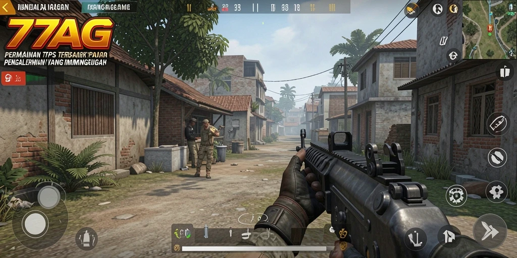 Screenshot gameplay mendebarkan dari 77AG dengan aksi TPS.