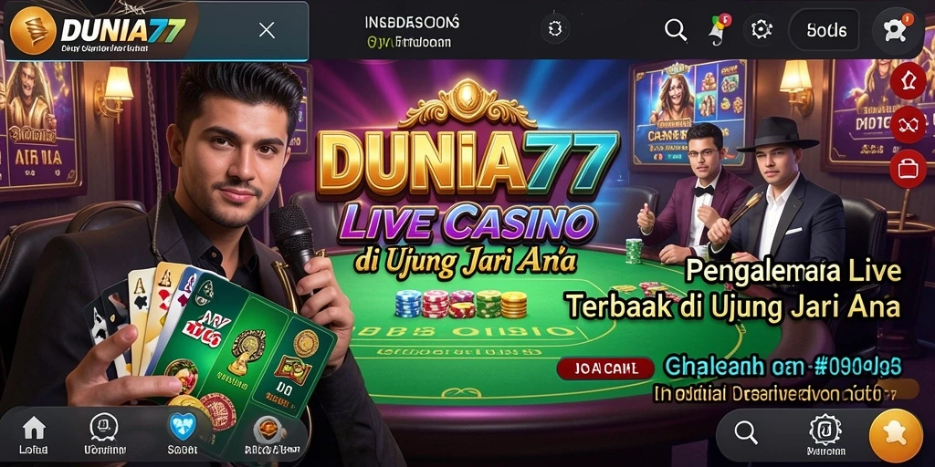Screenshot gameplay DUNIA77 yang menampilkan dealer langsung dan permainan seru.