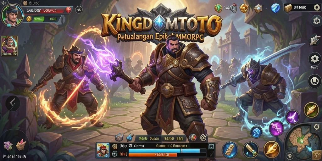 Screenshot KINGDOMTOTO menampilkan aksi pertempuran seru di dunia MMORPG.