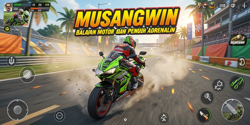 Screenshot utama MUSANGWIN menampilkan balapan motor yang seru dan grafik yang menakjubkan.