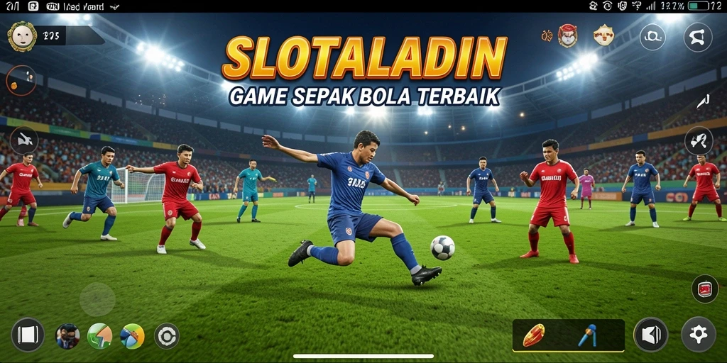 Tangkapan layar utama menunjukkan aksi seru dalam permainan sepak bola.